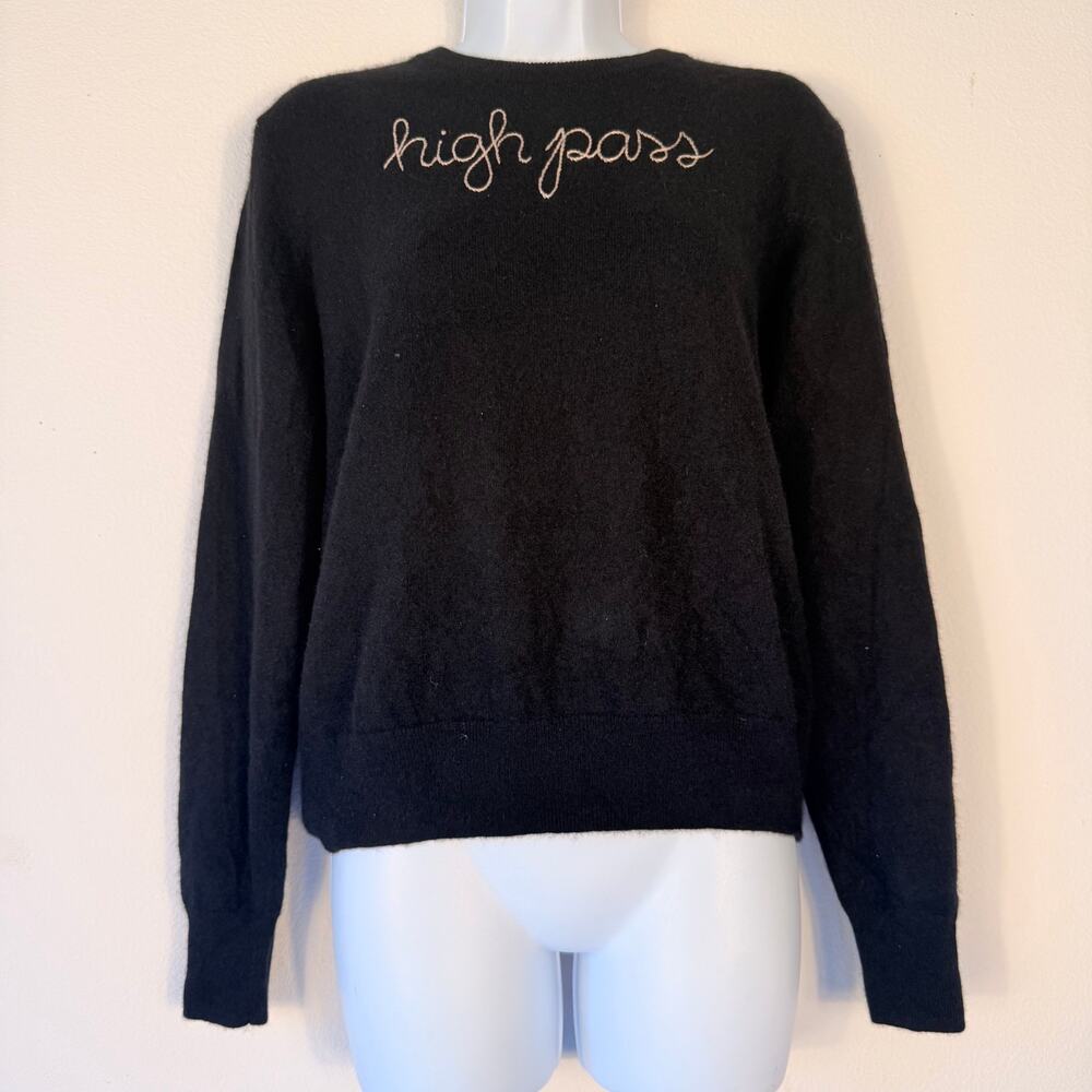 Lingua Franca High Pass Black 100% Cashmere Embroidered Sweater M